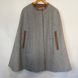 J. Crew Nello Gori Statium Wool Gray Cape Coat with Brown Trim